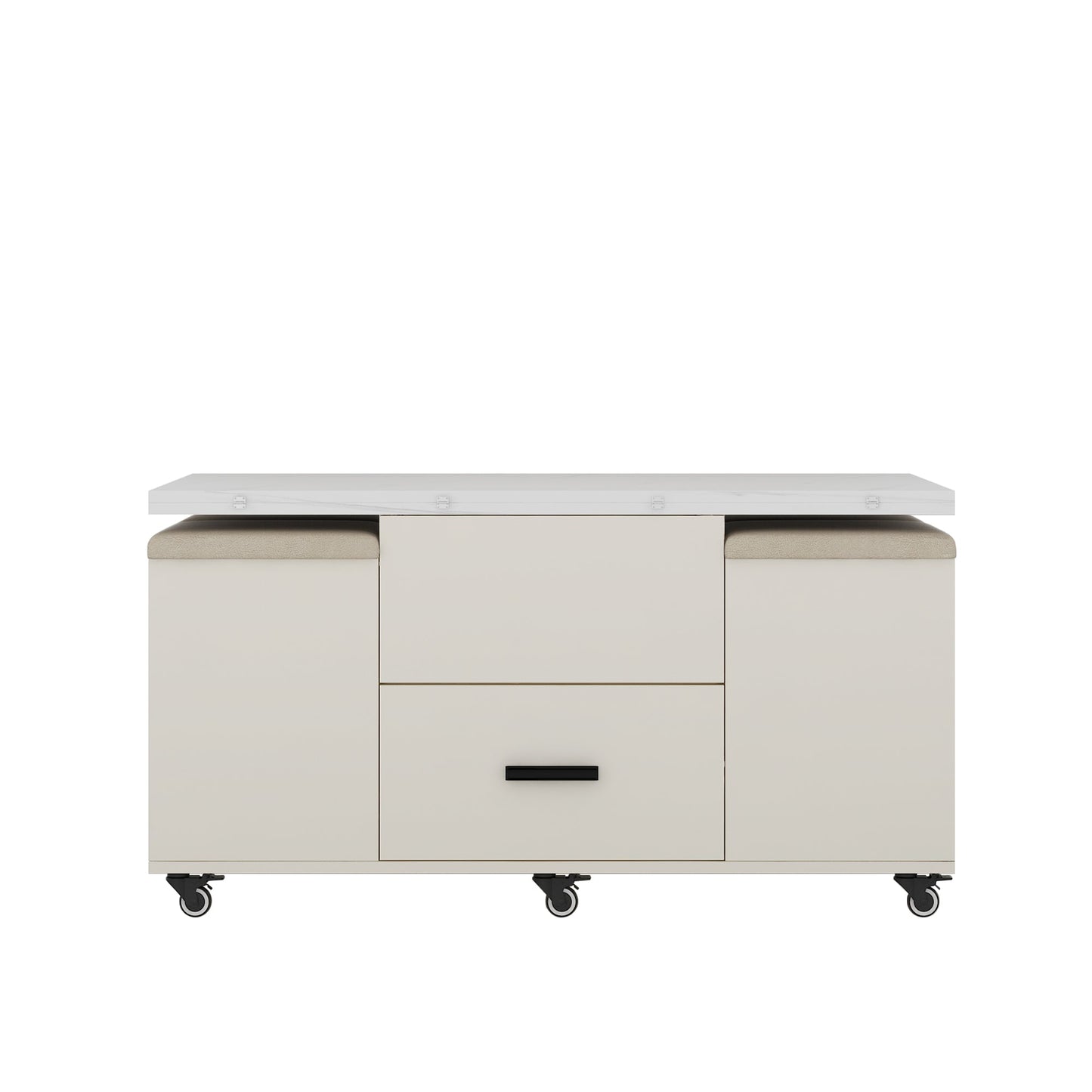 Modern lift coffee table, living room with 4 chairs, expandable 1 hidden storage space+2 drawers, folding dining table