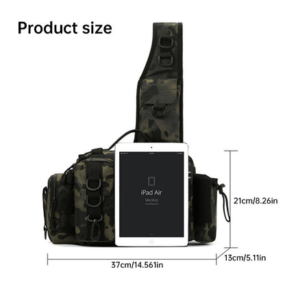 Men's Fishing Backpack: Equipped with bait box, equipment storage bag, pole holder, sling & shoulder bag design.