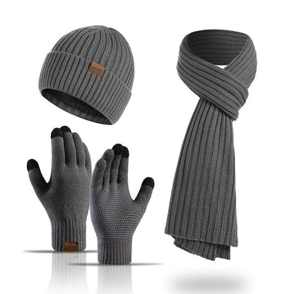 Winter Solid Color Knitted Scarf Hat Gloves Set