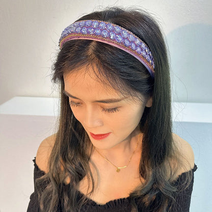 Double row geometric circular purple rhinestone women's fashionable hair compression headband
