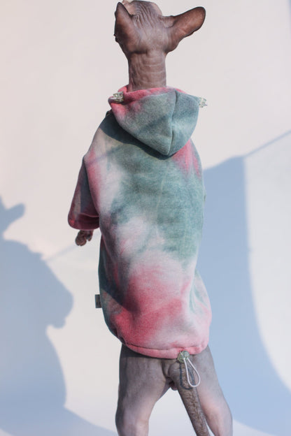 Pet Cats And Dogs Plus Velvet Warmth And Thick Tie-dye Hooded Sweater In Autumn And Winter
