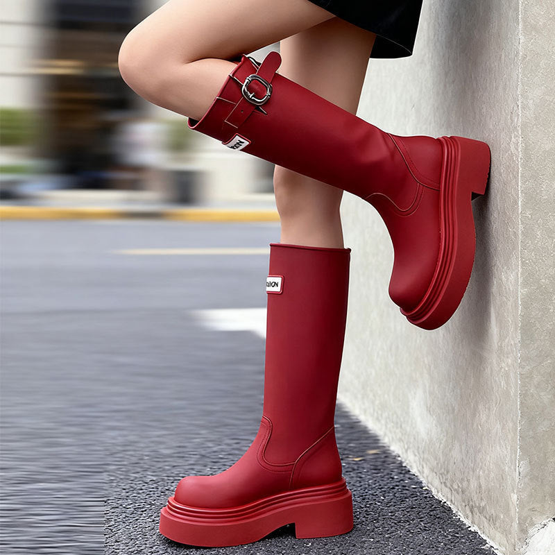 British Style All-match Slimming Thick Bottom Increased By Knight Boots