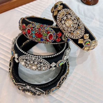 Fashionable Baroque Retro Inlaid Colored Water Diamond Sponge Head Hoop