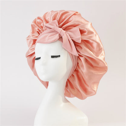 Elastic ribbon bow color Ding round hat solid color night cap wide-brimmed beauty hairdressing head scarf hat