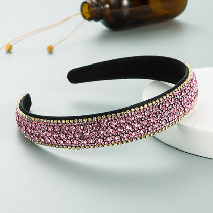 Fashion Net Red Vibrato With The Same Color Full Rhinestones Non-Slip Headband Female Simple Super Flash Korean Style Outing Headwear