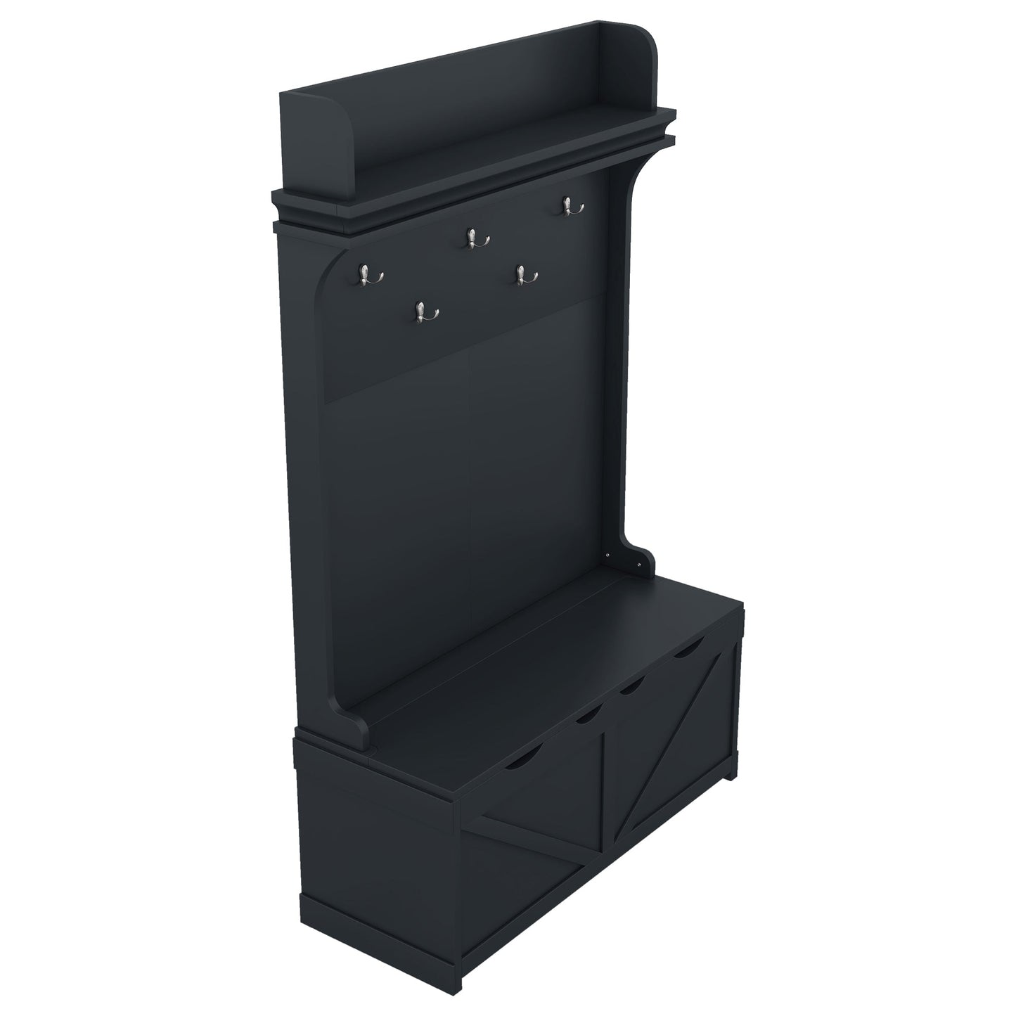 Hall tree with storage desk, entrance desk with drawers and 5 hooks, display rack, dark blue