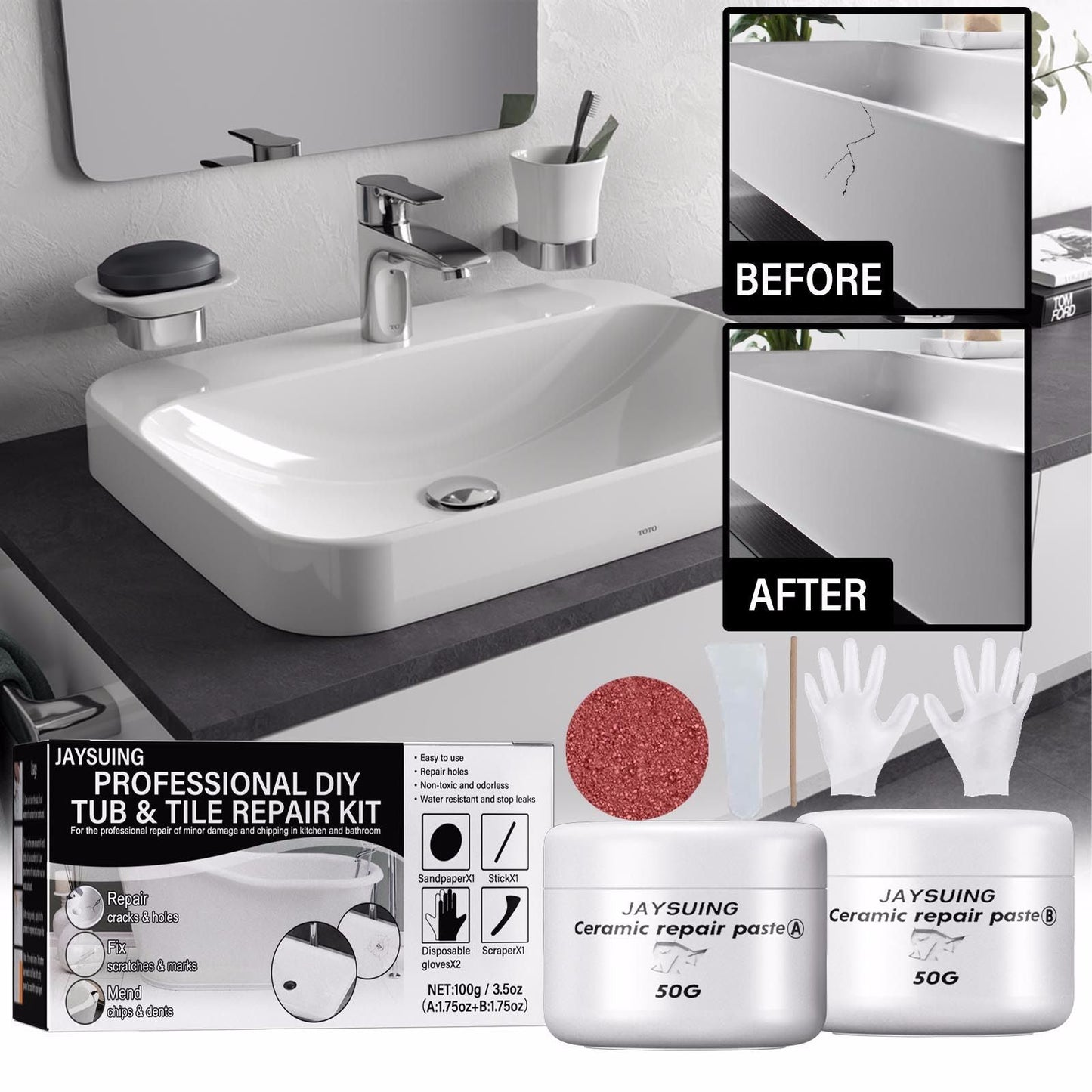 Jaysuing Tile repair agent ceramic paste tile glue adhesive toilet marble pit glaze repair agent