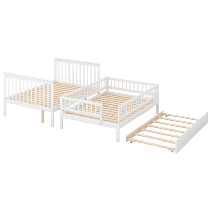 Full over Full Bunk Bed with Trundle and Staircase White