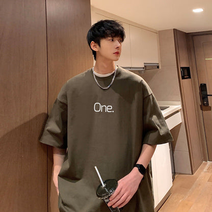 Summer Pure Cotton Plus Size Men’s Letter Tee