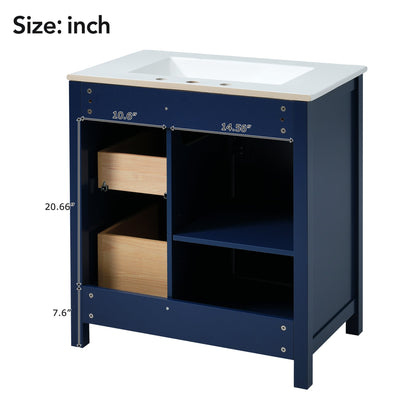 30-Inch Blue Bathroom Vanity with Ceramic Sink and Ample Storage - Ideal Choice for Small Bathrooms