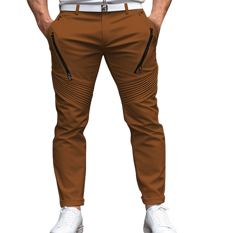 Men's Zipper Pleated Slim Fit Skinny Pants