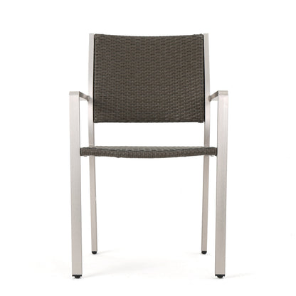 Cape Coral Outdoor Wicker Dining Chairs with Aluminum Frames, 2-Pcs Set, Grey