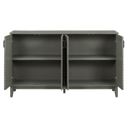 TREXM side panel with 4-door large storage buffet, adjustable shelves and metal handles (antique gray)