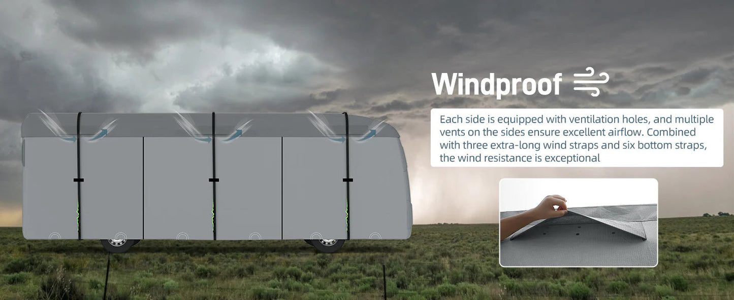 Umbrauto Class A RV Cover Upgraded Heavy Duty 7 Layers Top Windproof Breathable Class A Motorhome Camper Cover,Grey