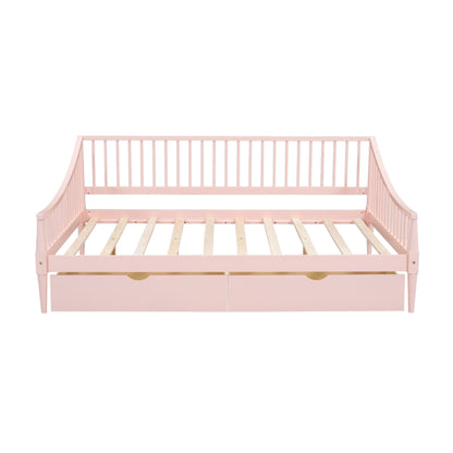 Full Size Daybed with Two Storage Drawers and Support Legs Pink