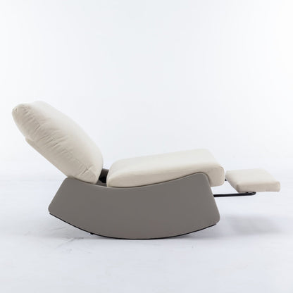 Modern rocking chair recliner, comfortable cushioned recliner with footstool, gray
