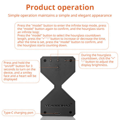 Cyber-style LED electronic sand timer: gravity-sensing, 1-30min countdown, tech decompression toy