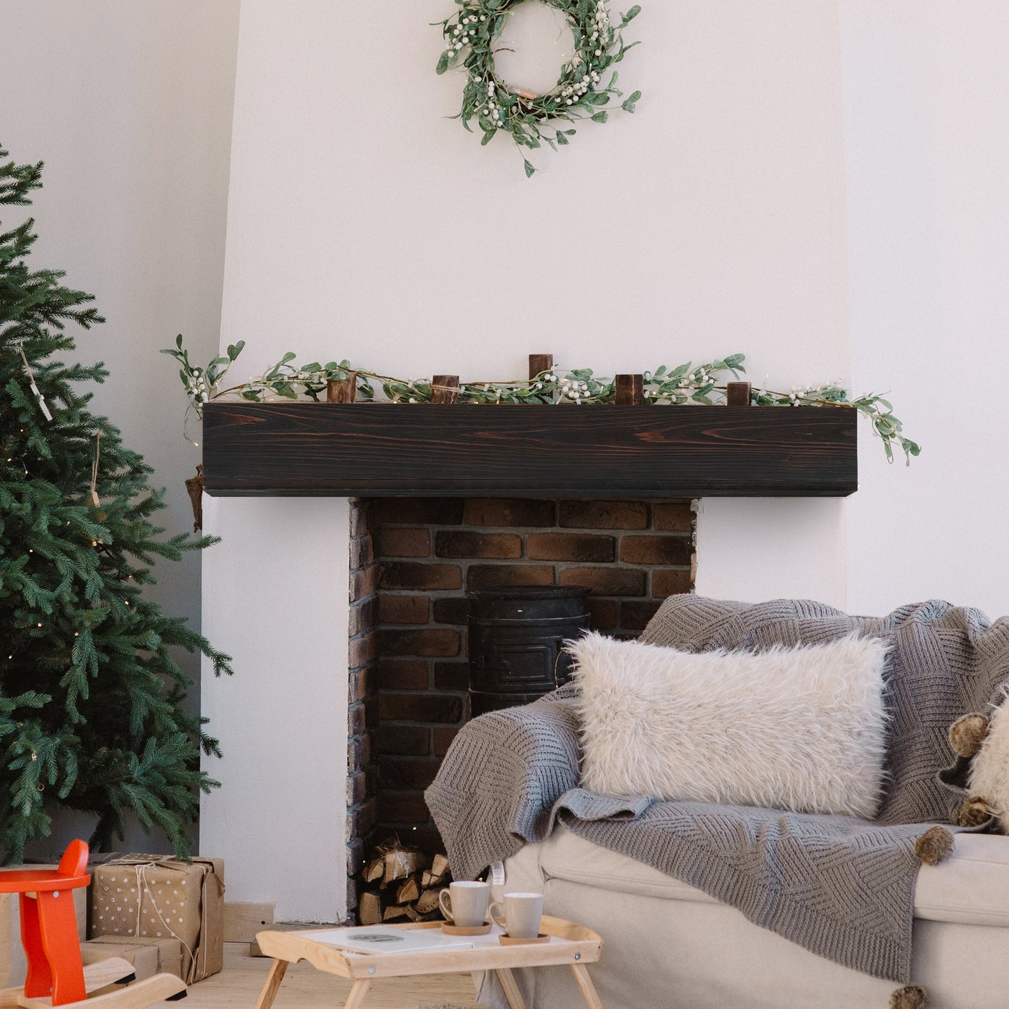 72" Rustic Wood Fireplace Mantel,Wall-Mounted & Floating Shelf for Home Decor Espresso