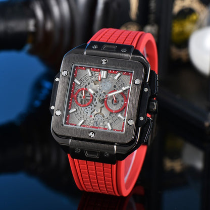 Square Hollow Quartz Watch Multicolor Silicone Men
