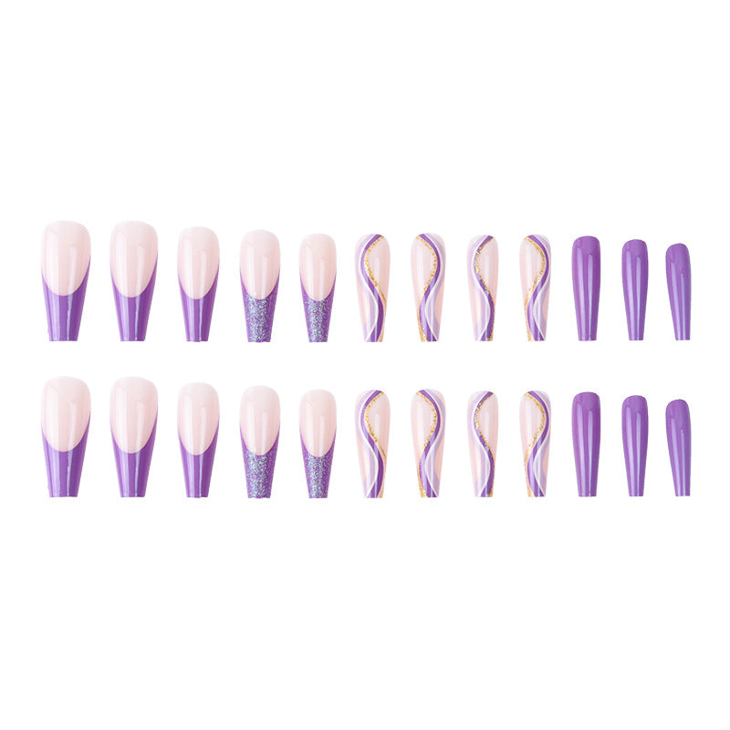 Purple Glitter Wearing Manicure French Geometric Lines Aurora Bright Nail Patches