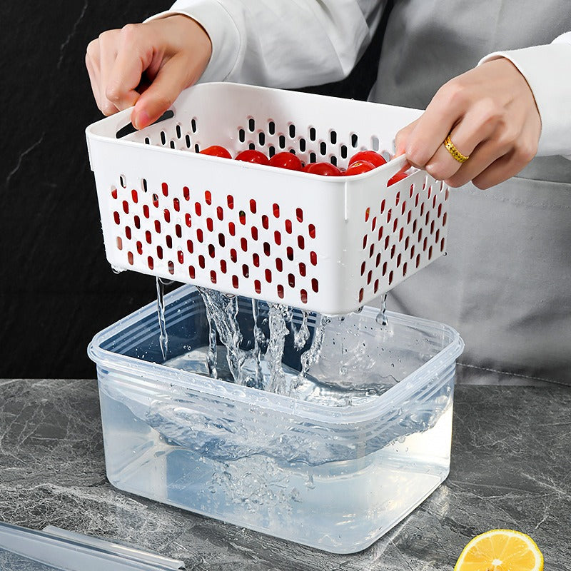 Kitchen food sealed preservation box fruit and vegetable drainage plastic storage box with lid