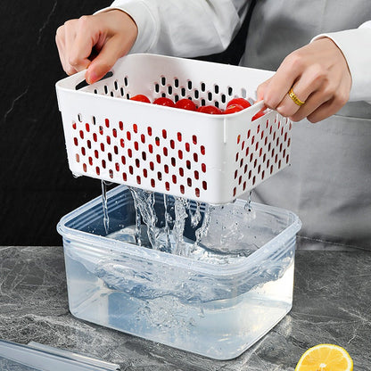 Kitchen food sealed preservation box fruit and vegetable drainage plastic storage box with lid