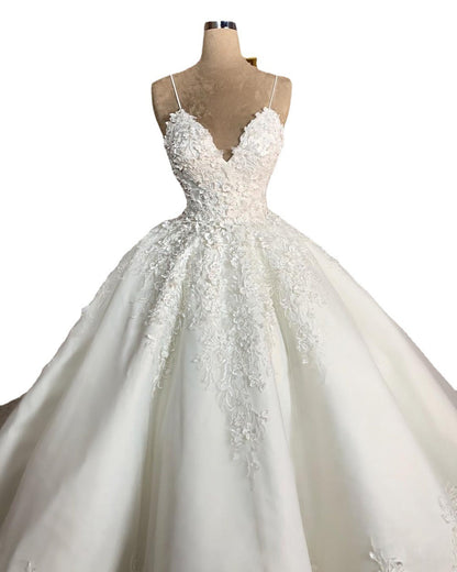 Deep V-neck Lace Wedding Dress