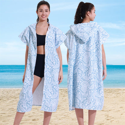Hooded Towel Ultra-fine Fiber Zipper Wearable Bathrobe Cape Beach Towel