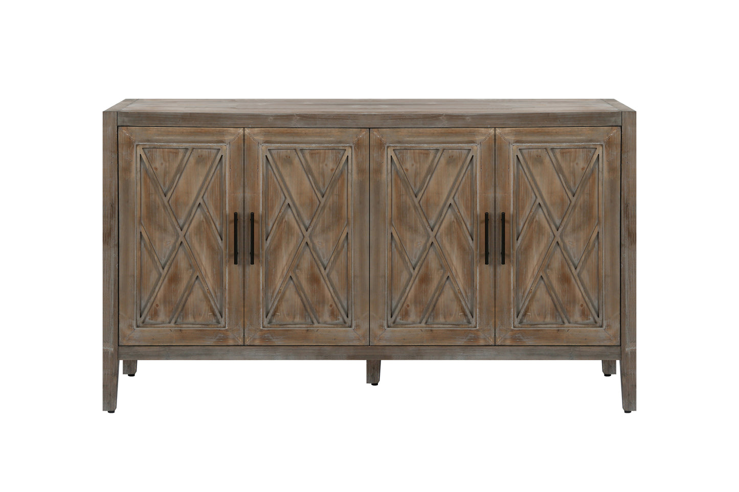 4 Door Wooden Twill Sideboard American Country Vintage Old Living Room Dining Room Hallway Entryway Cabinet (Brown)