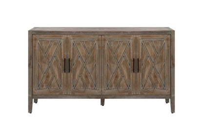 4 Door Wooden Twill Sideboard American Country Vintage Old Living Room Dining Room Hallway Entryway Cabinet (Brown)