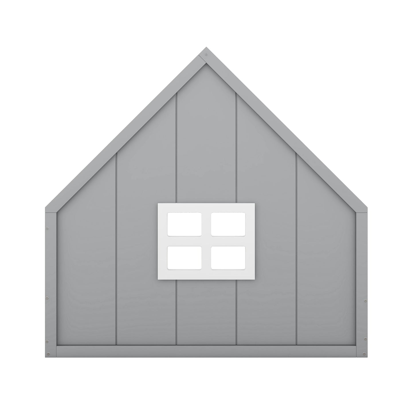 Full Size Wood House Bed with Window and Fence  Gray