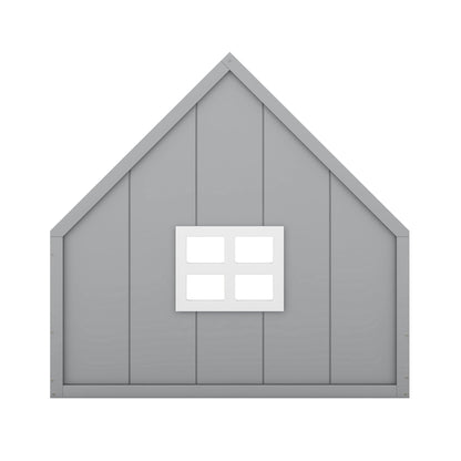 Full Size Wood House Bed with Window and Fence  Gray
