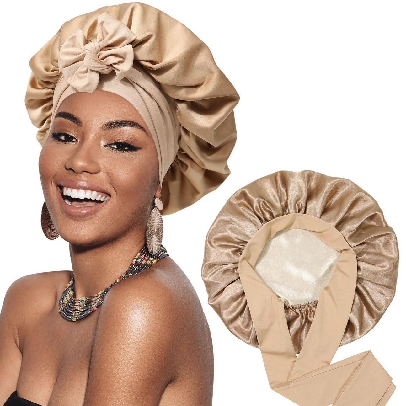Double-layer Satin Bow Wide-brimmed Hat