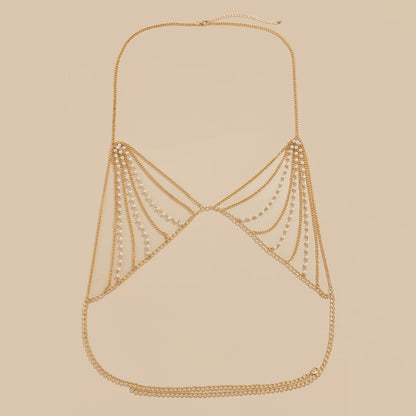 Exaggerated pearl chain bikini bra body chain sexy and fashionable body chain