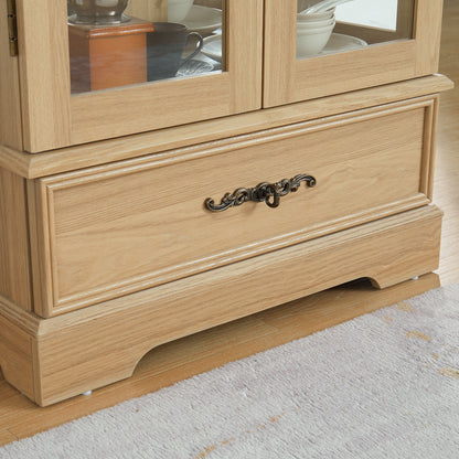 Light colored glass cabinet with adjustable glass frame, including cabinet light bulbs OAK with 2 doors and 1 drawer