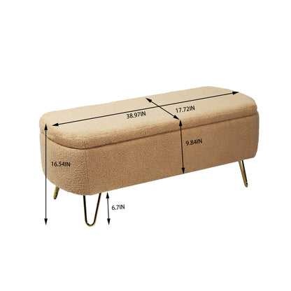 Camel Storage Ottoman Bench for End of Bed Gold Legs