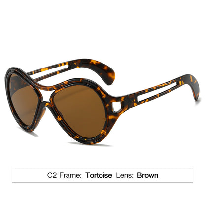 New European and American Sunglasses for Women UV400 Fashion Double Beam Round Frame Personalized PC Hollow Sunscreen Sunglasses