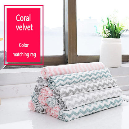 Double Sided Cationic Color Water Absorbent Wavy Stripe Oil Free Dishwashing Cloth Water Absorbent Dishwashing Cloth