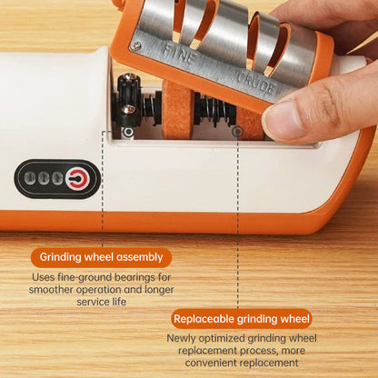 Multifunctional Electric Knife Sharpener. Automatic, professional, small - sized for kitchen use. Quick - sharpening with non -