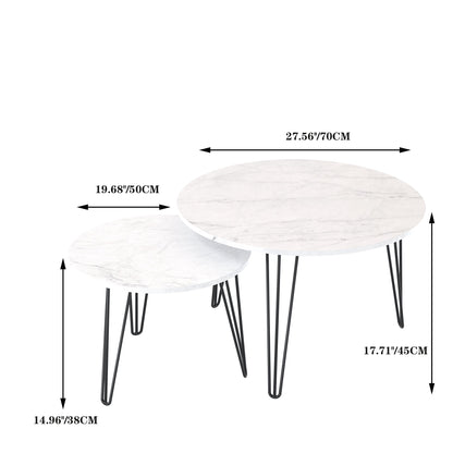 27.56'' Round Nesting Coffee Table Set of 2, Circular Nesting End Table Set Sturdy Metal Base for Living Room, bedroom, White