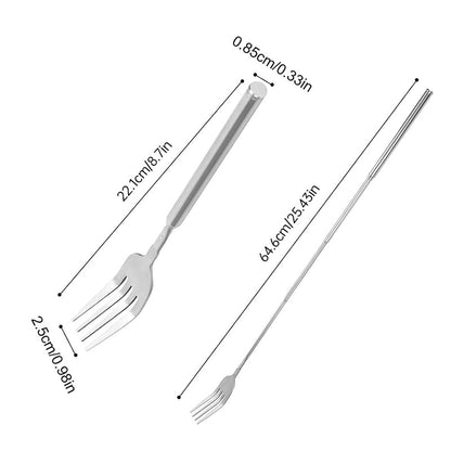 Stainless Steel Telescopic Long-Handle Fork for Barbecue, Dinner, Fruits and Desserts