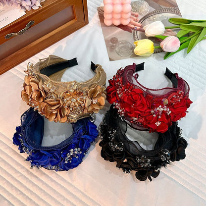 Fabric Flower Heavy Industry Wide Edge Crystal Super Immortal Women's Headband Headwear