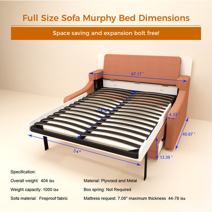Full size Morden Deisgn vertical Murphy bed with sofa and drawers, white wall bed, space saving hidden bed with new gas pillars