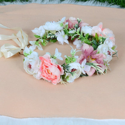 Flower garland headwear, forest style girl, sweet vacation, photography, hair accessories, simulated flowers, green leaves, flower garland