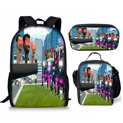 New 3PC-SET Skibidi Toilet Man Backpack Custom Game Peripheral Schoolbags For Primary Secondary School Teenage