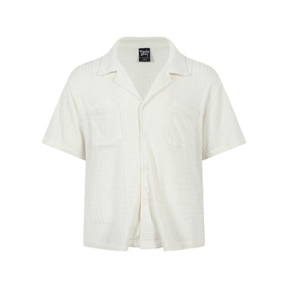 Texture sensation lapel short sleeved shirt for men simple solid color Cuban collar shirt