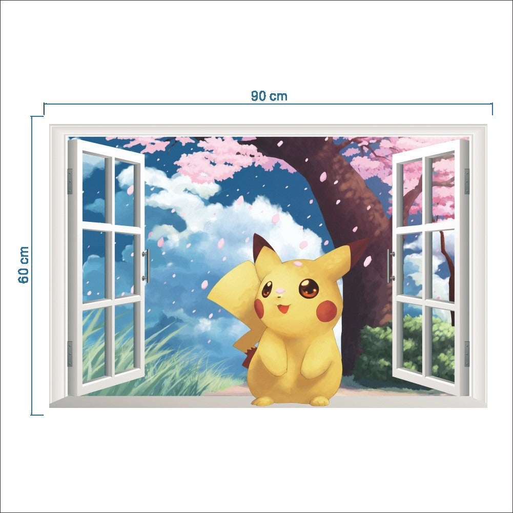 New 3D Pikachu Wall Sticker Pok é mon Wallpaper Self adhesive Cartoon Graffiti Anime Poster Children's Room PVC