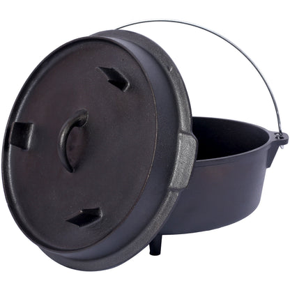 ast iron Dutch oven with lid, outdoor camping deep pot, used for camping, cooking, barbecue and leg rest,6 quarts