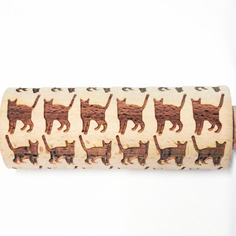 Wooden Rolling Pin Beech Wood Laser Engraved Printing Rolling Pin Christmas Flip Sugar Cookie Pressing Stick
