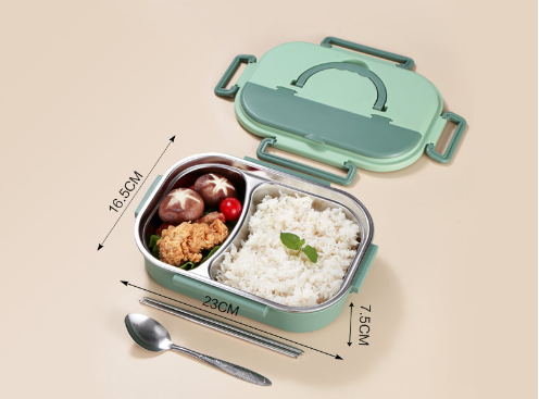 Stylish, simple, portable, large capacity 304 stainless steel two-compartment lunch box with bowl lunch box